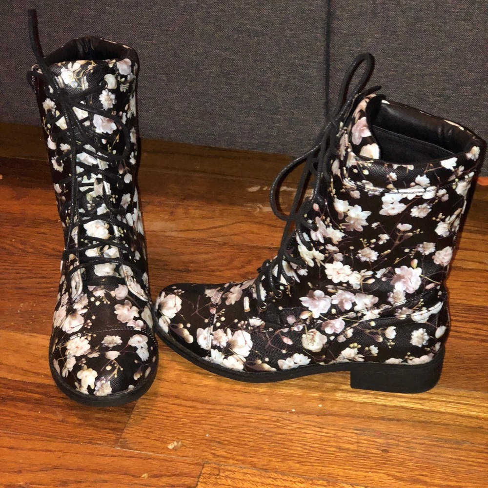 Floral combat boots